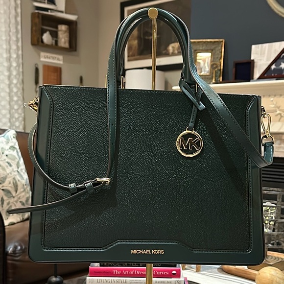 Authentic Michael Kors Jessie Large Tote Satchel in Racing Green, Like New - Picture 1 of 16